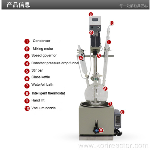 Glass reactor with condenser reflux mixing vessel